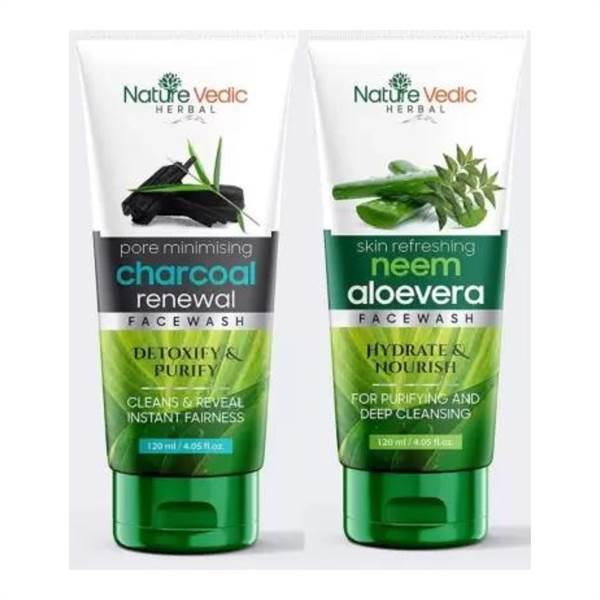 Nature Vedic Charcoal &Neem, Aloevera Face Wash (Pack of 2)